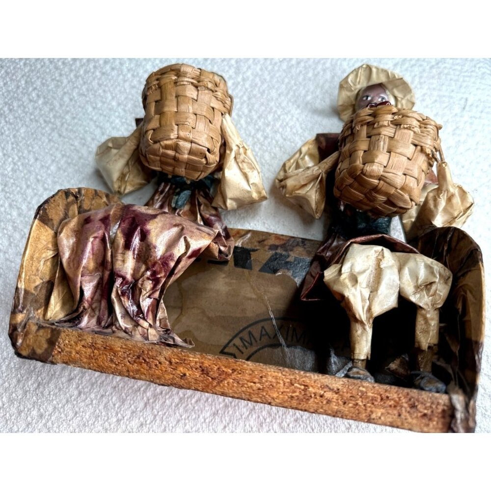 Village Workers Mexican Folk Art Figurines Baskets Of Harvest Beans Paper Mache - Picture 2 of 16